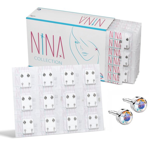 Nina İlk Delim Küpesi Kristal Taşlı Gri 12 Çift (24 Adet) Büyük