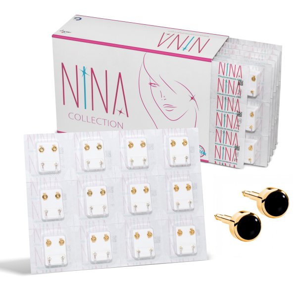 Nina İlk Delim Küpesi Siyah İnci Taşlı Altın Sarısı 12 Çift (24 Adet) Nina İlk Delim Küpesi Siyah İnci Taşlı Altın Sarısı 12 Çift (24 Adet) Büyük