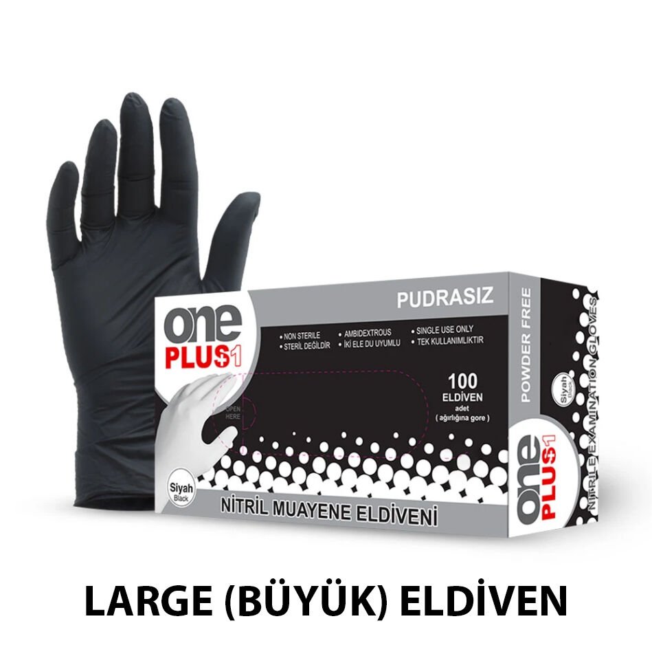Eldiven Nitril Siyah L Large Büyük Boy One Plus (Kutu - 100 Adet) Oneplus