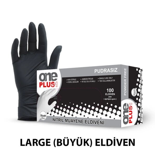 Eldiven Nitril Siyah L Large Büyük Boy One Plus (Kutu - 100 Adet) Oneplus