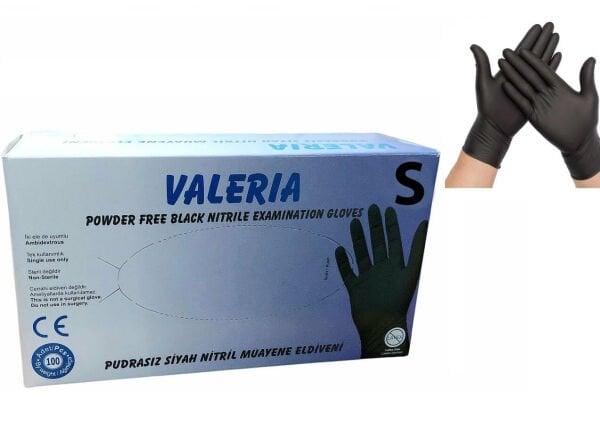 Valeria Eldiven Nitril Siyah S Small Küçük Boy (Kutu - 100 Adet)