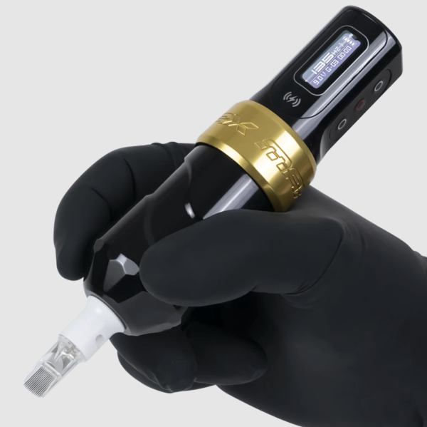 FK Irons Spektra Flux Max Gold Stealth 3.2mm Stroke with 2 PowerBolt II Wireless Tattoo Machine Kablosuz Şarjlı Çift Bataryalı Rotary Dövme Makinesi
