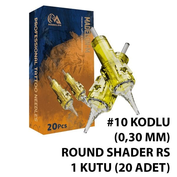 Madelon Eltte #10 Kodlu RS Round Shader Cartridge Kartuş Dövme İğnesi 1 Kutu (20 Adet)