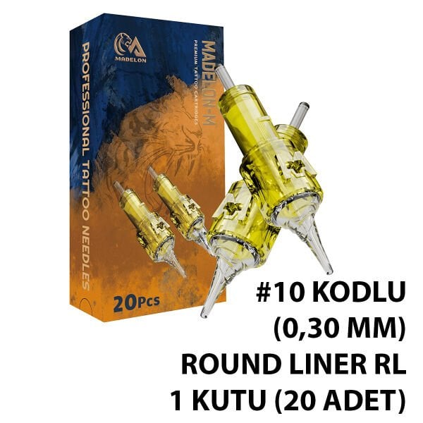 Madelon Eltte #10 Kodlu RL Round Liner Cartridge Kartuş Dövme İğnesi 1 Kutu (20 Adet)