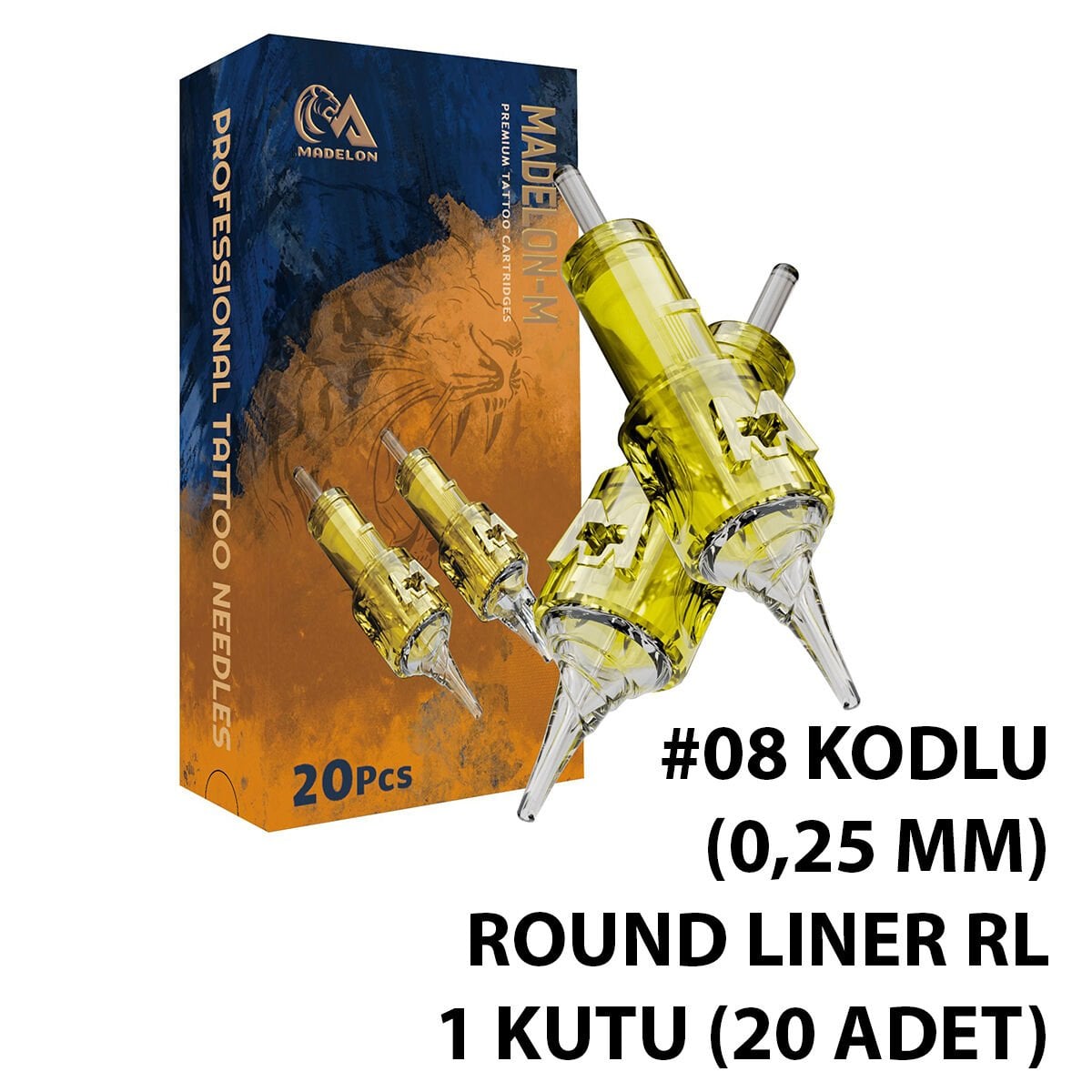 Madelon Eltte #08 Kodlu RL Round Liner Cartridge Kartuş Dövme İğnesi 1 Kutu (20 Adet)
