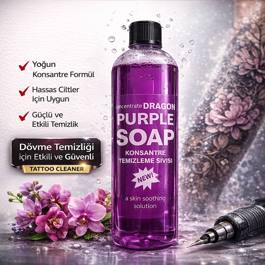 Dragon Purple Soap Konsantre Cilt Temizleme Sıvısı 400ml (Dövme, Kalıcı Makyaj, Microblading) Mor Sabun Su Tattoo Clean