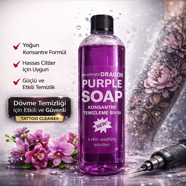 Dragon Purple Soap Konsantre Cilt Temizleme Sıvısı 400ml (Dövme, Kalıcı Makyaj, Microblading) Mor Sabun Su Tattoo Clean