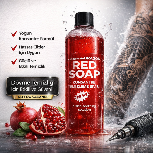 Dragon Red Soap Konsantre Cilt Temizleme Sıvısı 400ml (Dövme, Kalıcı Makyaj, Microblading) Kırmızı Sabun Su Tattoo Clean
