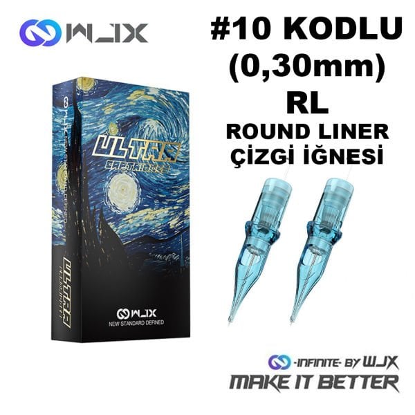 WJX Ultra #10 Kodlu RL Round Liner Long Taper Cartridge Kartuş Dövme Çizgi İğneleri