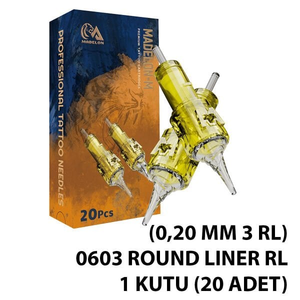 Madelon Eltte 0603 RL 0,20mm 3 RL Round Liner Cartridge Kartuş Dövme İğnesi 1 Kutu (20 Adet)