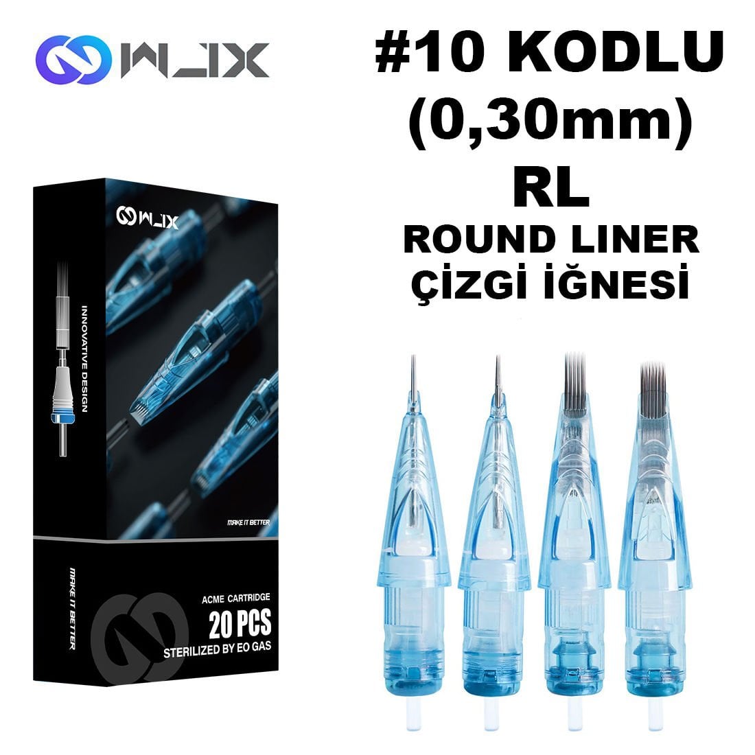 WJX #10 Kodlu RL Round Liner Long Taper Cartridge Kartuş Dövme Çizgi İğneleri 1003 RL