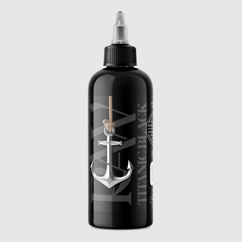 Raw Pigments Titanic Black 8 oz 240 ml Siyah Çizgi, Dolgu ve Gölge Dövme Boyası