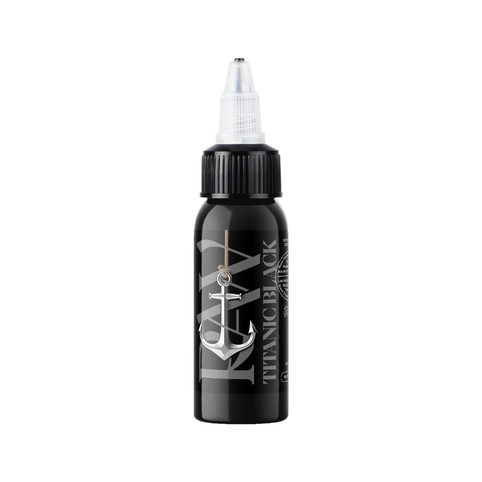 Raw Pigments Titanic Black 1 oz 30 ml Siyah Çizgi, Dolgu ve Gölge Dövme Boyası