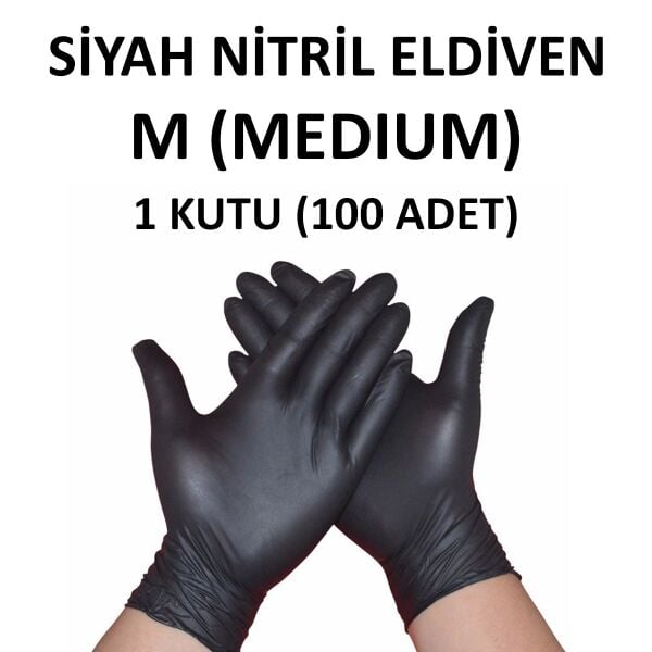 Eldiven Nitril Siyah M Medium Orta Boy (Kutu - 100 Adet) Tenty