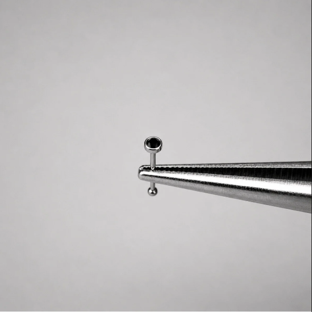 Cerrahi Çelik Siyah Taşlı İnce Düz Burun Hızma - Piercing