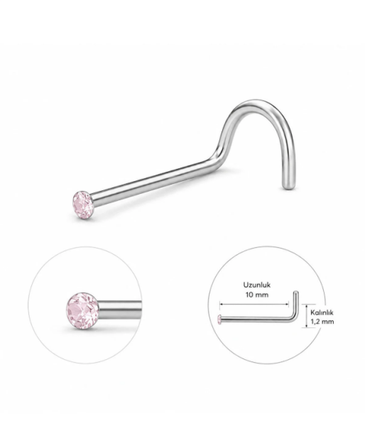 Cerrahi Çelik İnce Kıvrımlı Burun Pembe Taşlı Hızma - Piercing