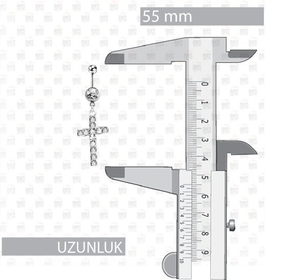 Cerrahi Çelik Sallantılı Cross - Haç Göbek Piercing Bar Kalınlığı 1.6 mm - Bar Uzunluğu 10 mm