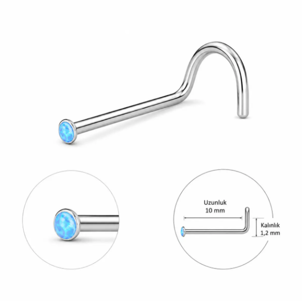 Cerrahi Çelik İnce Kıvrımlı Burun Mavi Taşlı Hızma - Piercing