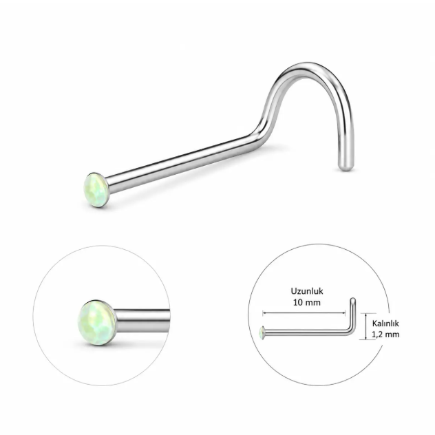 Cerrahi Çelik İnce Kıvrımlı Burun Yeşil Taşlı Hızma - Piercing