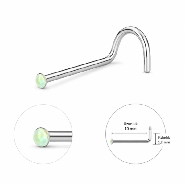 Cerrahi Çelik İnce Kıvrımlı Burun Yeşil Taşlı Hızma - Piercing