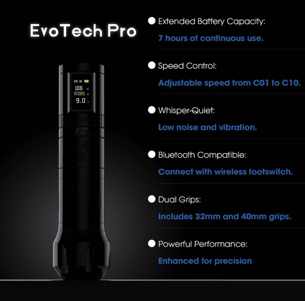 Ez EvoTech Pro Kablosuz Bataryalı Şarjlı Rotary Pen Dövme Makinesi Gri